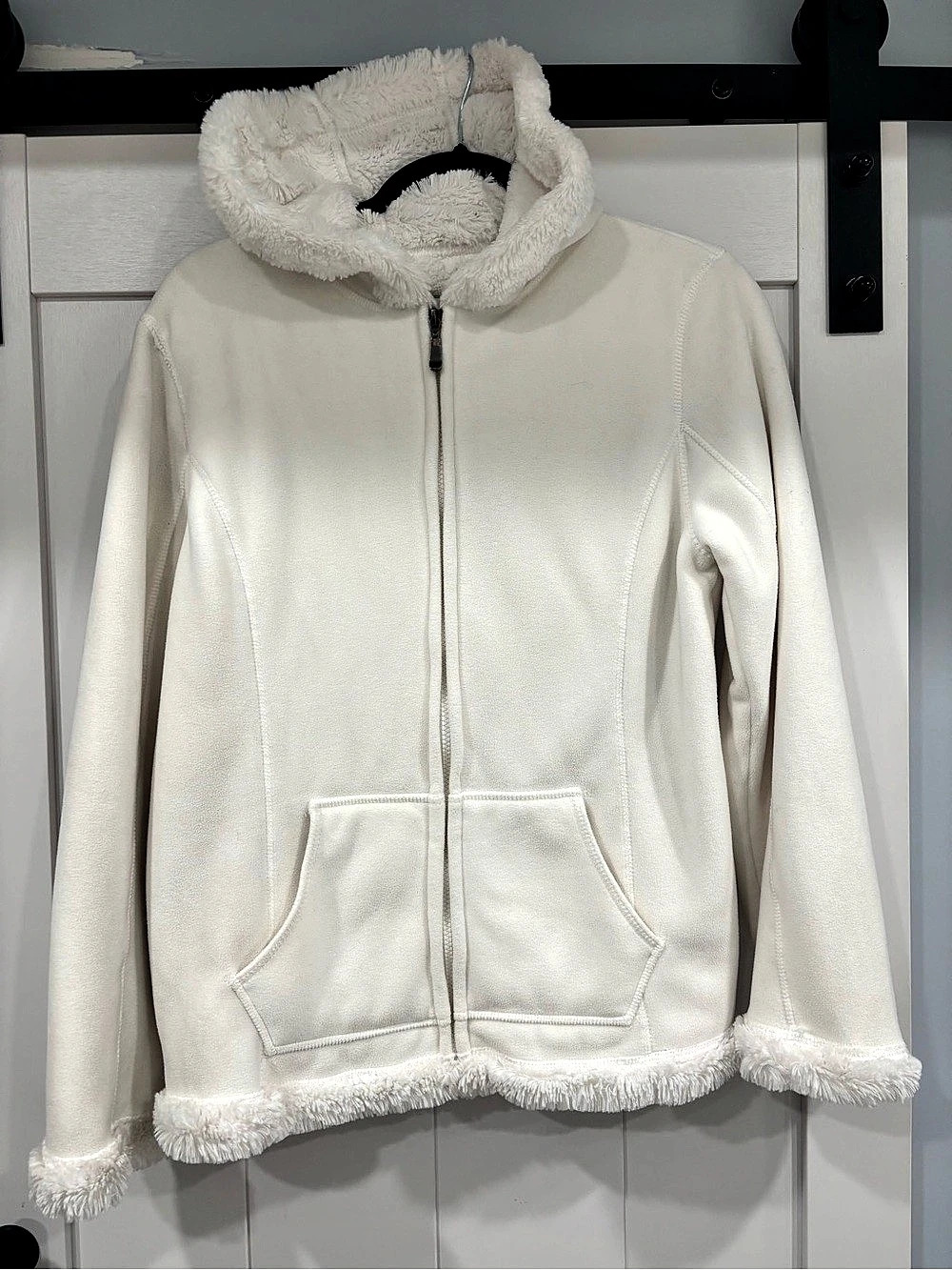 green tea Faux Fur Trim Hooded Jacket Size Medium
